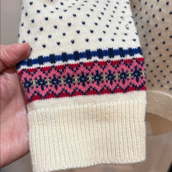 Talbots sz XL cream colored lambswool button front cardigan with fair isle print - Picture 3 of 8